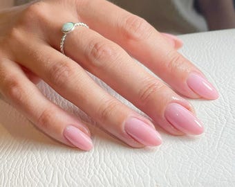 Baby Pink Press On Nails: Hand Painted Gel Faux Acrylic