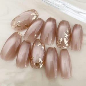 gold chrome flower nails/ hand painted nails /custom press on nails/ hand made Press on Nails/Faux Acrylic Nails/ Gel Nails/Press on Nail