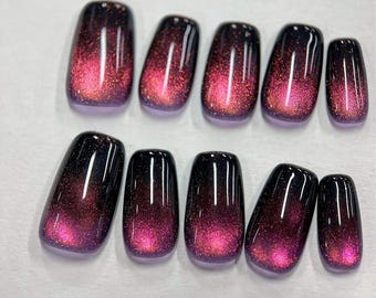 Handmade pink Cat Eye Press On Nails