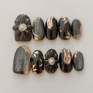 3D Flower Press On Nails: Hand-Painted Faux Acrylic Gel Nails