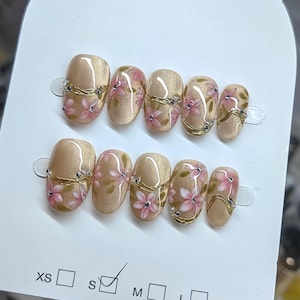 cat eye flower nails/ hand painted nails /custom press on nails/ hand made Press on Nails/Faux Acrylic Nails/ Gel Nails/Press on Nail