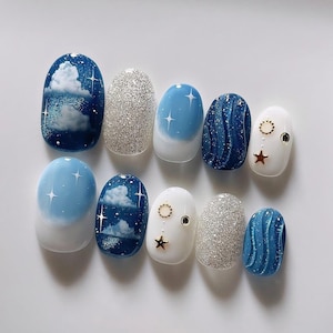 3d star nails/ hand painted nails /custom press on nails/ hand made Press on Nails/Faux Acrylic Nails/ Gel Nails/Press on Nail