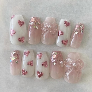 3D Bowknot Press On Nails: Hand Painted Gel Nail Art