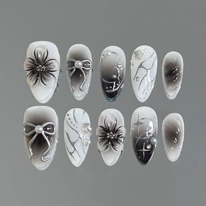 3D Flower Press On Nails: Hand-Painted Faux Acrylic Gel Nails