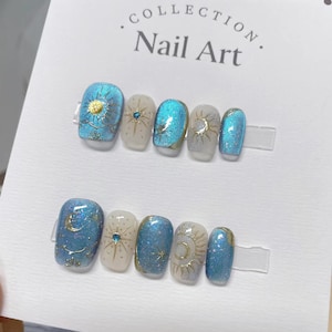 cat eye star nails/ hand painted nails /custom press on nails/ hand made Press on Nails/Faux Acrylic Nails/ Gel Nails/Press on Nail
