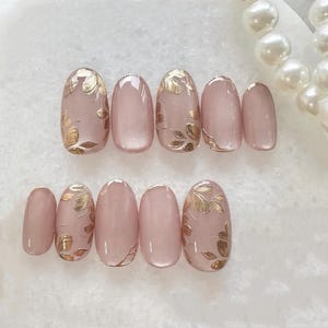 cat eye gold flower nails/ hand painted nails /custom press on nails/ hand made Press on Nails/Faux Acrylic Nails/ Gel Nails/Press on Nail