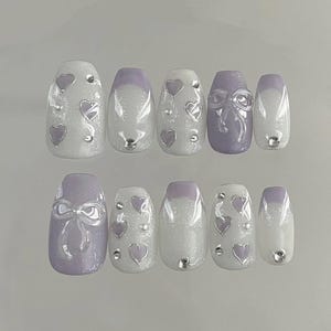 3D Bowknot Press On Nails: Hand-Painted Faux Acrylic Gel Nails