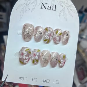 3D Flower Press On Nails: Hand-Painted Faux Acrylic Gel Nails