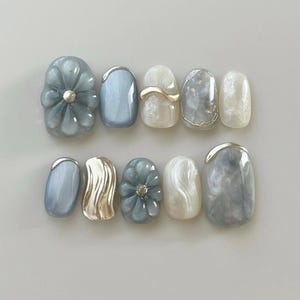 3D Flower Press On Nails: Hand-Painted Faux Acrylic Gel Nails