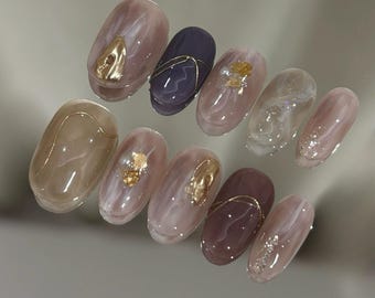 3d chrome cat eye Handmade Press On Nails: hand painted custom Nails