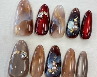 Ombre cat eye Press On Nails: Hand Painted custom Gel Nails