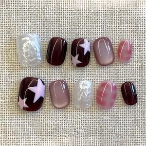 Y2K Star Press On Nails: Hand-Painted Faux Acrylic Gel Nails
