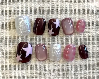 Y2K Star Press On Nails: Hand-Painted Faux Acrylic Gel Nails