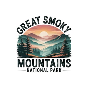 Great Smoky Mountains National Park, png, ontwerp Tennessee Mountain Sunrise, retro natuurshirtafbeelding, afdrukbaar boslandschap