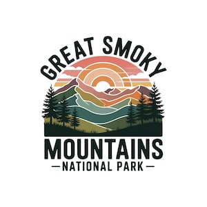 Great Smoky Mountains National Park, png, vintage wandelnatuurlandschapsafbeelding, illustratie bergzonsopgang voor T-shirts en stickers...