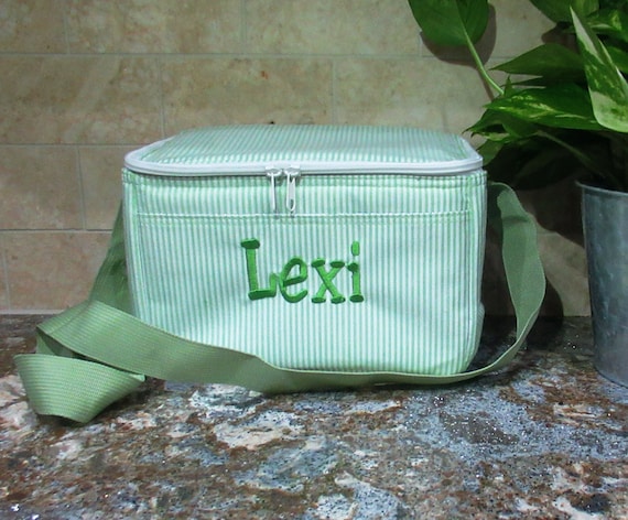 Personalized Boys Blue Seersucker Insulated Lunch Rectangular Box with Name  & Multiple Design