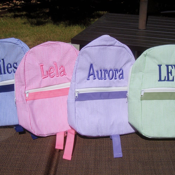 Personalized Mini Backpack in 5 Seersucker Colors, Diaper bag, Back to School