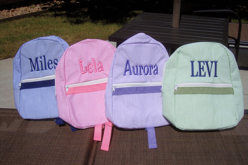 Personalized Mini Backpack in 5 Seersucker Colors, Diaper bag, Back to School image 1