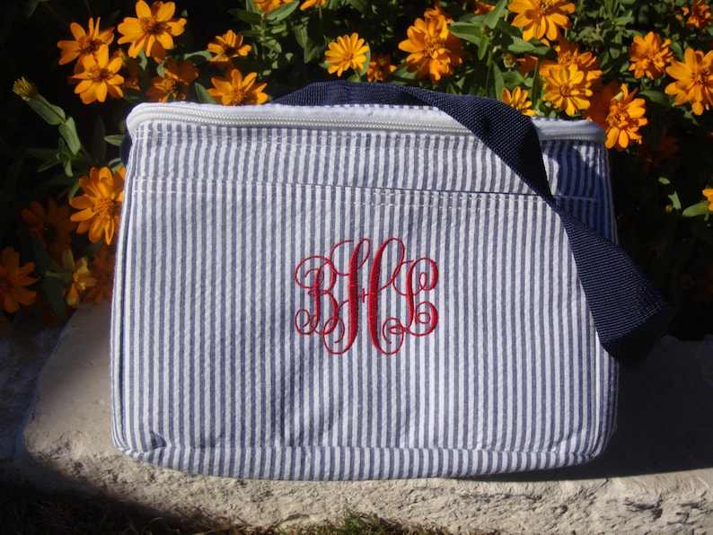 Personalized Seersucker Lunch Box, Lunch Tote Easter Bag image 9
