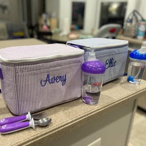 Personalized Seersucker Lunch Box, Lunch Tote Easter Bag image 2