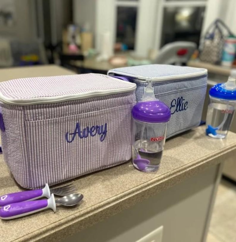 Personalized Seersucker Lunch Box, Lunch Tote Easter Bag image 2