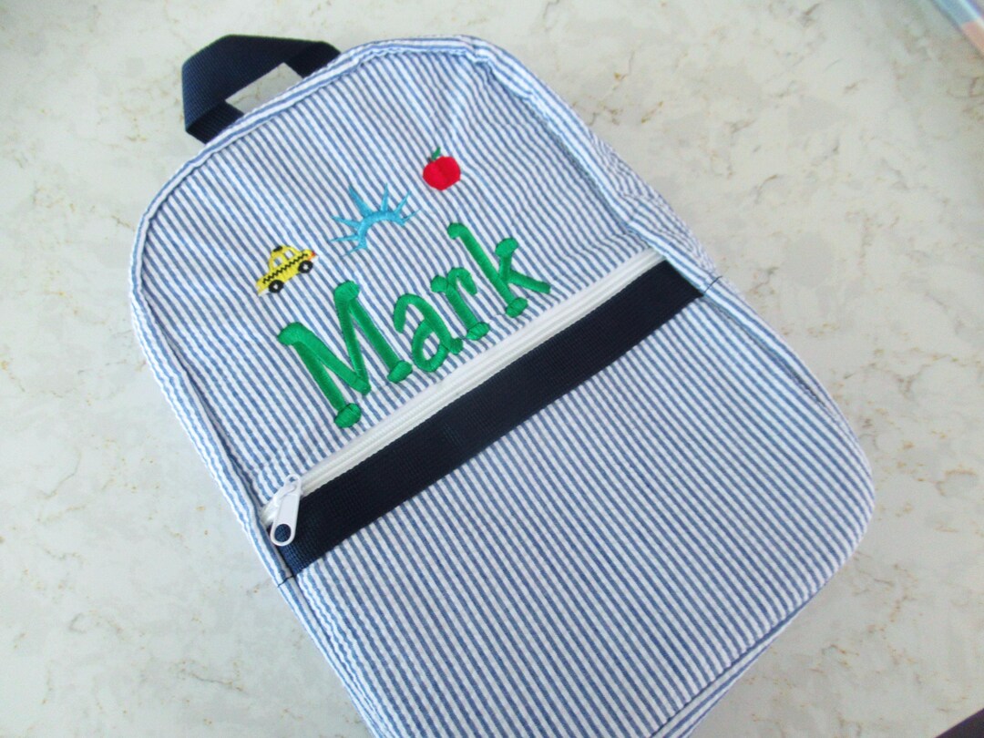 Personalized NYC Backpack: Embroidered Taxi & Statue of  display picture 3