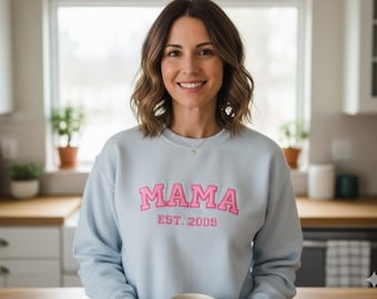 Custom Glitter MAMA Sweatshirt: Embroidered Gildan Crewneck, EST Year