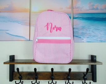 Easter Bag: Personalized Seersucker Backpack Large or Small Size with Embroidered Name
