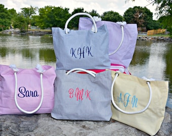 Custom Embroidered Tote Bag, Bridesmaid Gift, Beach Handbags, Custom Text Tote, Bachelorette Gifts