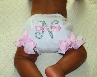 Personalized Diaper Cover for Baby Shower Gifts Embroidered Diaper Cover or Monogrammed Diaper Cover with Bows attached at the legs