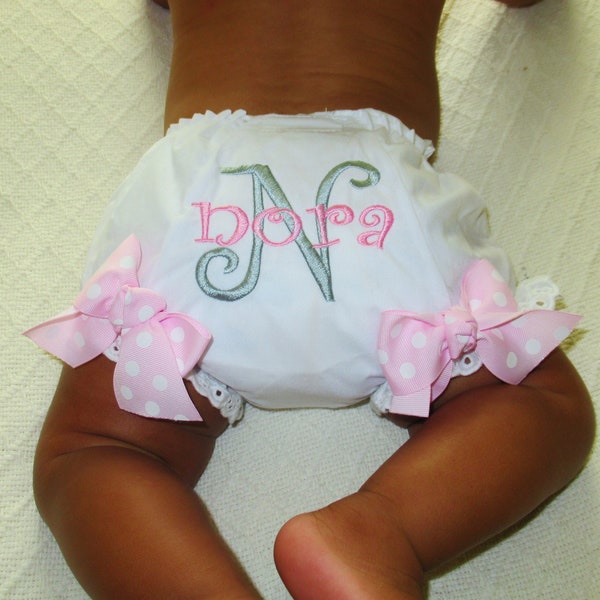 Personalized Diaper Cover for Baby Shower Gifts Embroidered Diaper Cover or Monogrammed Diaper Cover with Bows attached at the legs