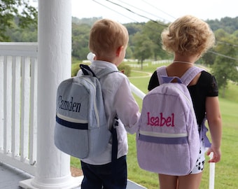 Personalized Seersucker Backpack, Rucksack,  Backpack for Toddlers, Ring Bearer Gift, Flower Girl Gift