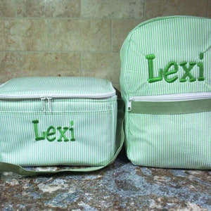 Personalized Lunch Tote and Backpack Set in Seersucker, Lunchbox, Backpack, Lunch Bag, Snack Bag, Back to School image 2