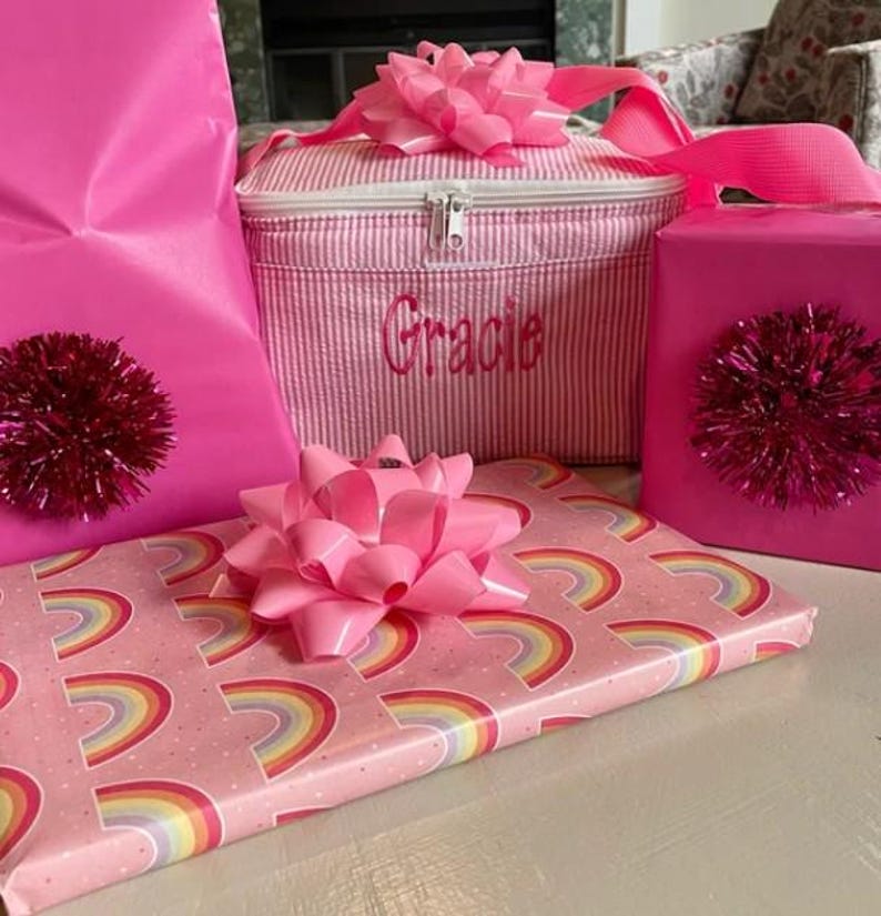 Personalized Seersucker Lunch Box: Embroidered Insulated Cooler Bag bild 3