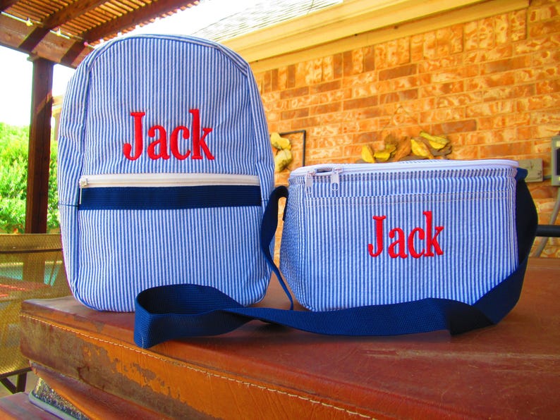 Personalized Seersucker Lunch Box: Embroidered Insulated Cooler Bag bild 7
