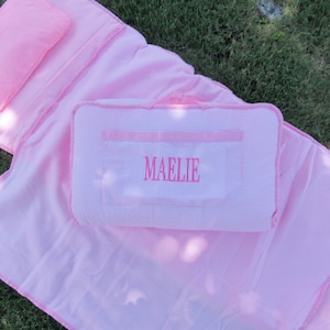 Personalized Large Pink and Pink Nap Mat Including Blanket, Pad, and Pillow
