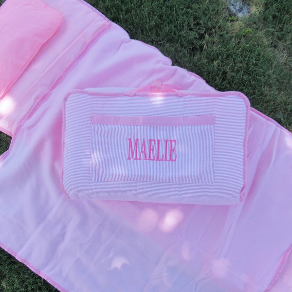 Personalized Large Pink and Pink Nap Mat Including Blanket, Pad, and Pillow