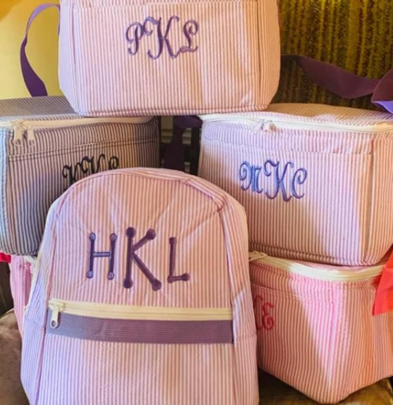 Personalized Seersucker Lunch Box, Lunch Tote Easter Bag image 5