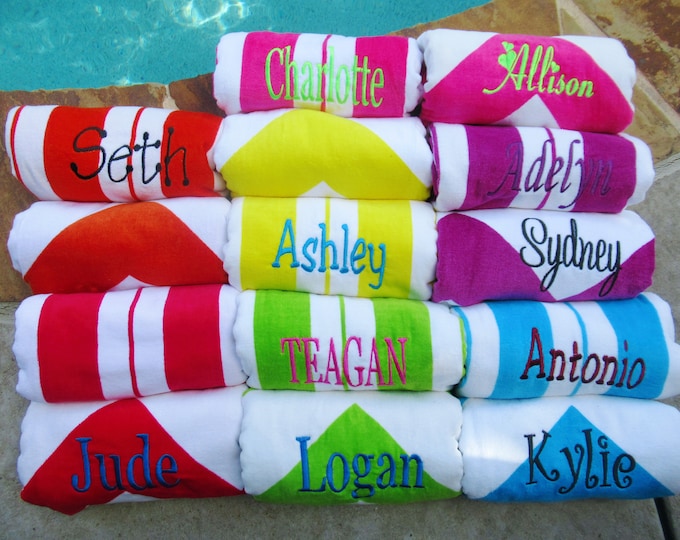 Rainbow Beach Towel: Cabana Stripe or Chevron, 30x60