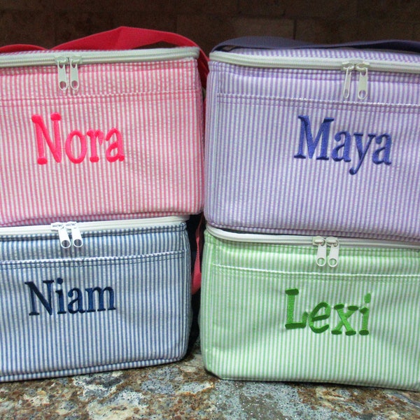 Personalized Cooler Lunch Box in Seersucker, Lunch Bag, Cooler Bag, Lunchbox, Lunch Tote, Insulated Cooler