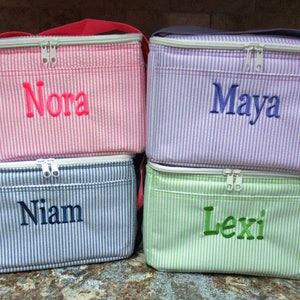 Personalized Lunch Tote and Backpack Set in Seersucker, Lunchbox, Backpack, Lunch Bag, Snack Bag, Back to School image 3