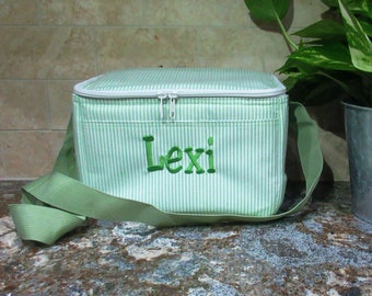 Monogrammed Insulated Lunch Tote: Seersucker Cooler Bag