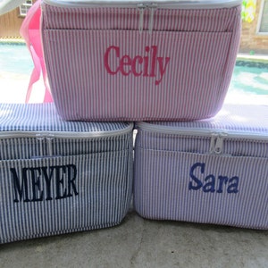 Personalized Seersucker Lunch Box: Embroidered Insulated Cooler Bag bild 4