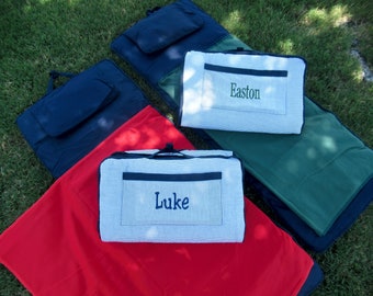 Personalized Large Navy and Red Nap Mat Including Blanket, Pad, and Pillow