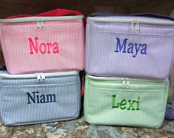 Personalized Seersucker Lunch Box, Lunch Tote