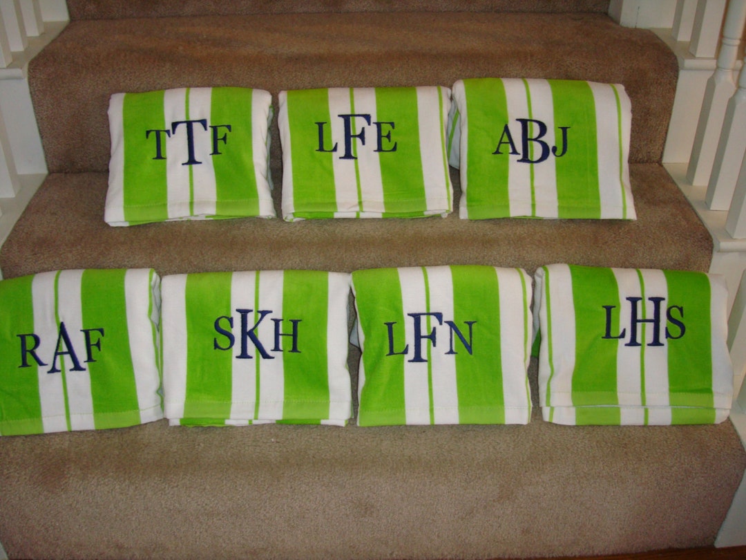 7 Beach Towels Bulk in Lime Green Striped Monogrammed Etsy