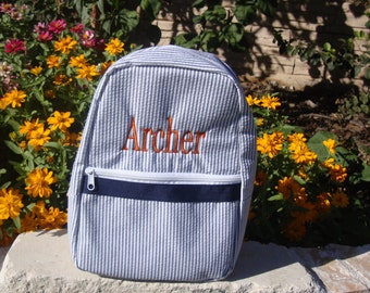 Seersucker Toddler Backpack with Child's Name Embroidered Free