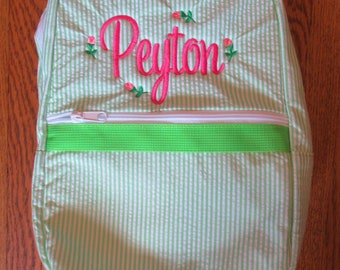 Personalized Lime Green Backpack in Seersucker with Design Optional