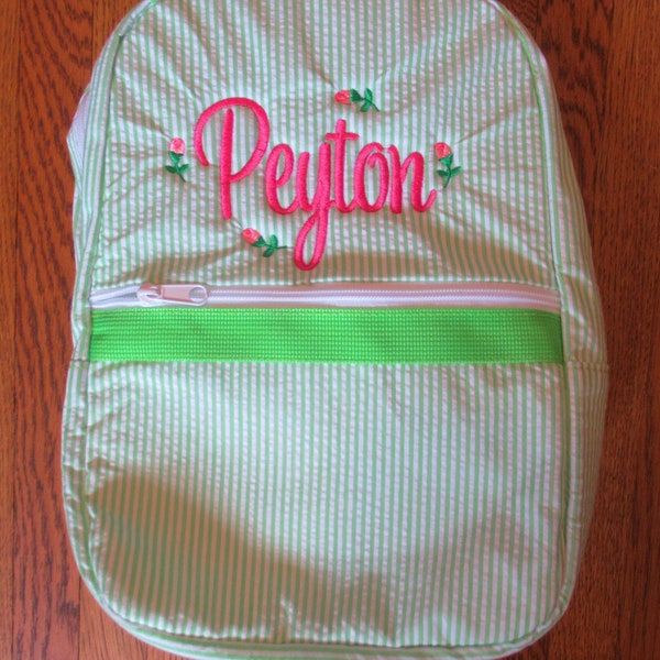 Personalized Lime Green Backpack in Seersucker with Design Optional