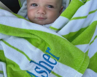 Personalized Embroidered Beach Towel: Custom Cotton Velour Kids Gift